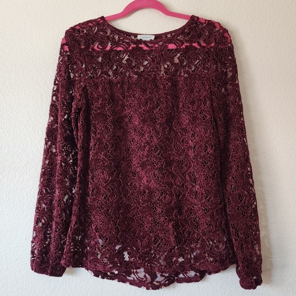 Sundance Maroon Velvet Lace Remarkable Beauty Top S View 2